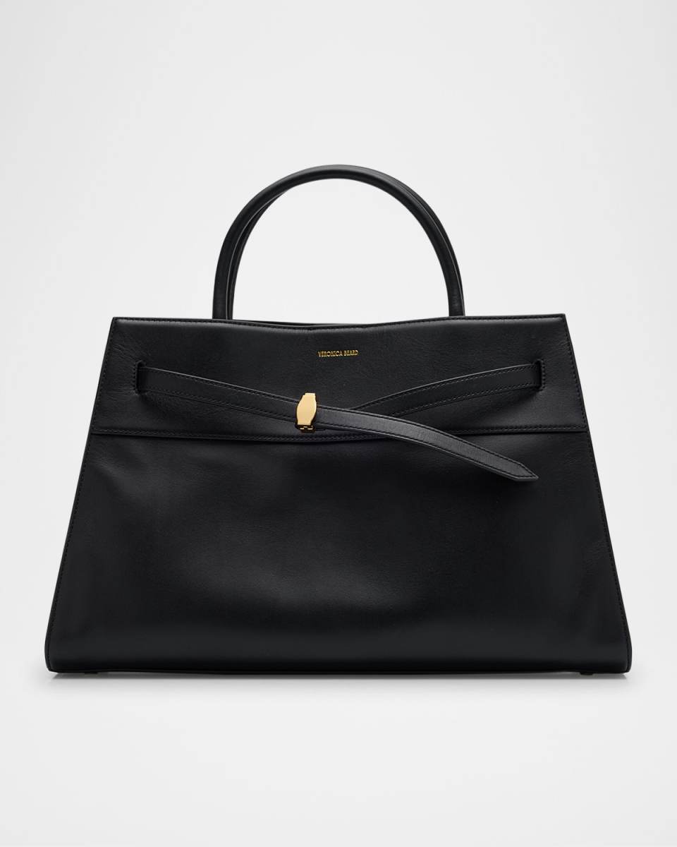 Belted Croc-Embossed Leather Bucket Bag